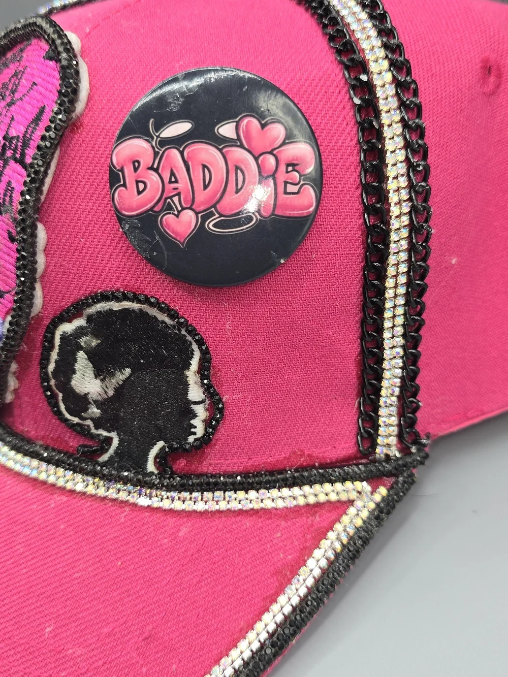 Women's Hot Pink Embroidered Trucker Cap with Decorative Patch